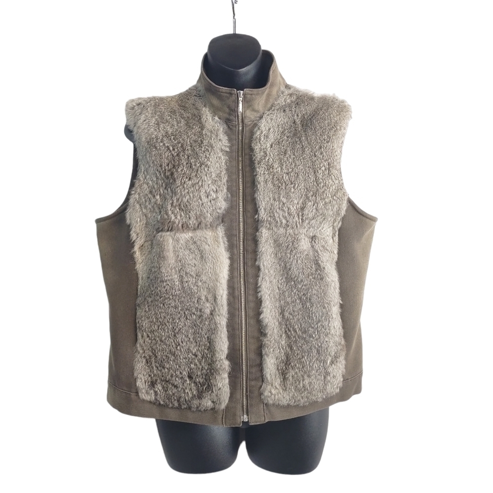 Spanner Women's Olive Green And Gray Rabbit Fur Jacket Vest Size M